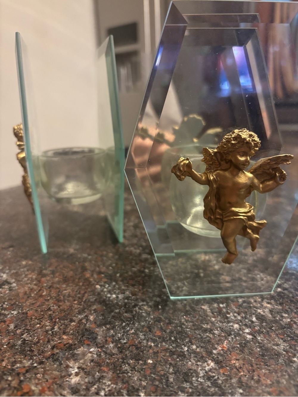Vintage Mirrored glass gold cherub/angel tea light candle holder - Picture 7 of 7